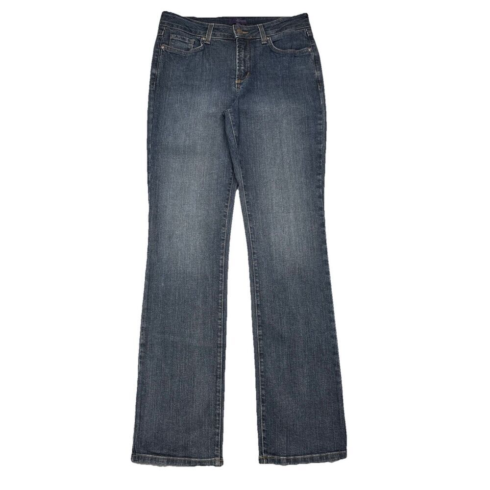NYDJ Straight Jeans 8 (29x32) Dark Wash Blue Denim Stretch High Mid Womens